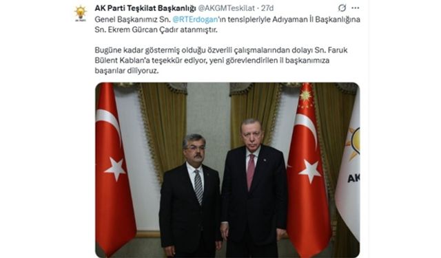 Adıyaman AK Parti İl başkanı Av:Ekrem Çadır