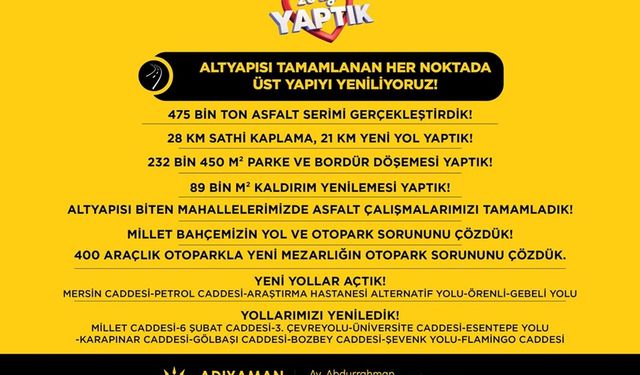 Adıyaman belediyesi üst yapıyı yeniliyor