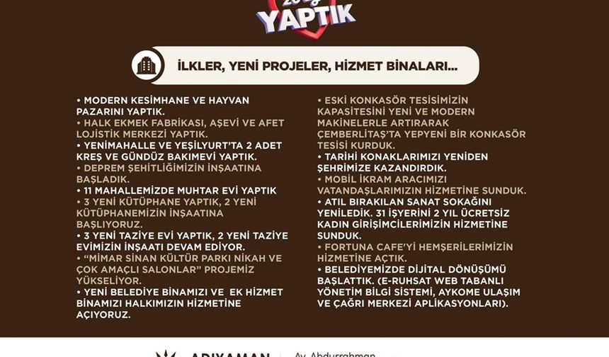 Adıyaman belediyesinden ilkler