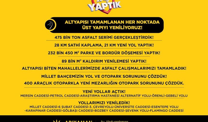 Adıyaman belediyesi üst yapıyı yeniliyor